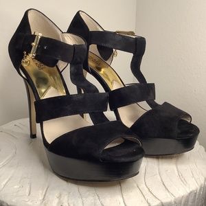 MICHAEL KORS VELVET CAGE HEELS WITH GOLD ACCENTS SIZE 9.5